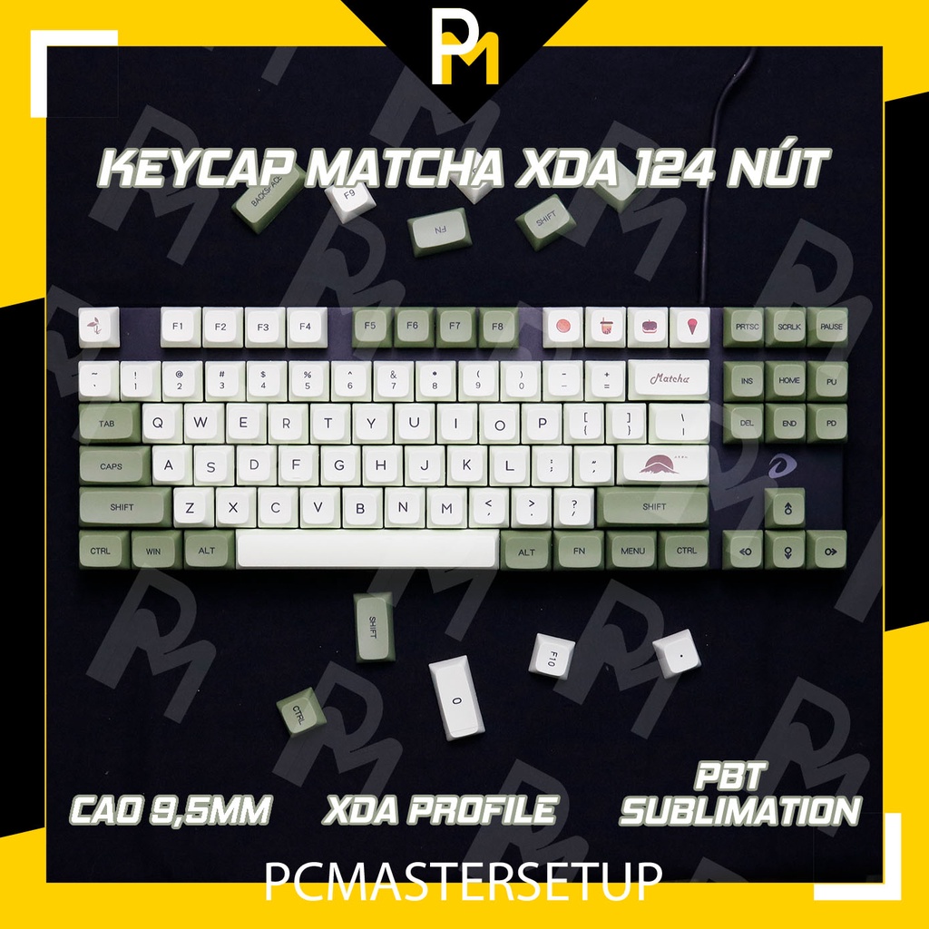 Keycap pbt xda matcha 9.5mm 124 phím, nút cho bàn phím cơ của PCMASTER