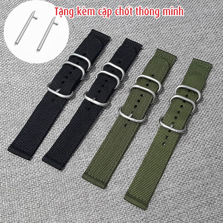 Dây đồng hồ nato kèm chốt thông minh, dây đồng hồ vải dù size 18mm, 20mm, 22mm - D1803