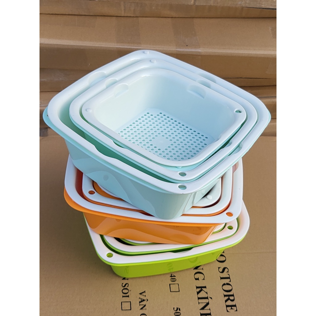 Bộ rổ nhựa kèm thau ECCO 6 món đựng thực phẩm rau quả đa năng - Set rỗ nhựa cao cấp 6 món 3 kích thước khác nhau