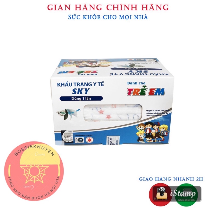 Khẩu trang 4 lớp trẻ em cho bé chống đau tai dễ chịu  hộp 50 chiếc