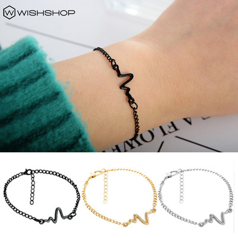 [WHOLESALE]Vòng Tay Hợp Kim Mặt Hình Nhịp Tim Thời Trang Cho Cặp Đôi
