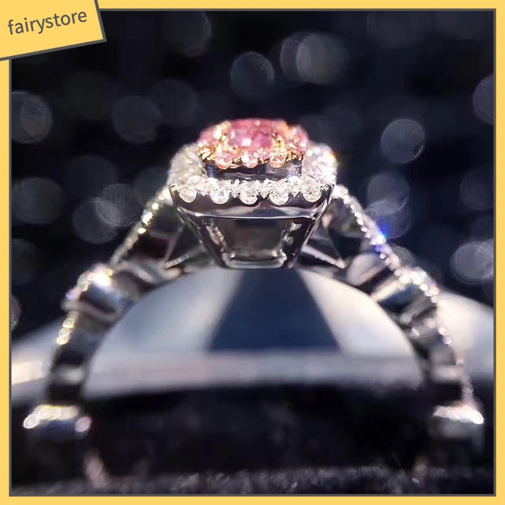 Nhẫn Hợp Kim Đính Đá Nhân Tạo Màu Hồng Sang Trọng Cho Nữ