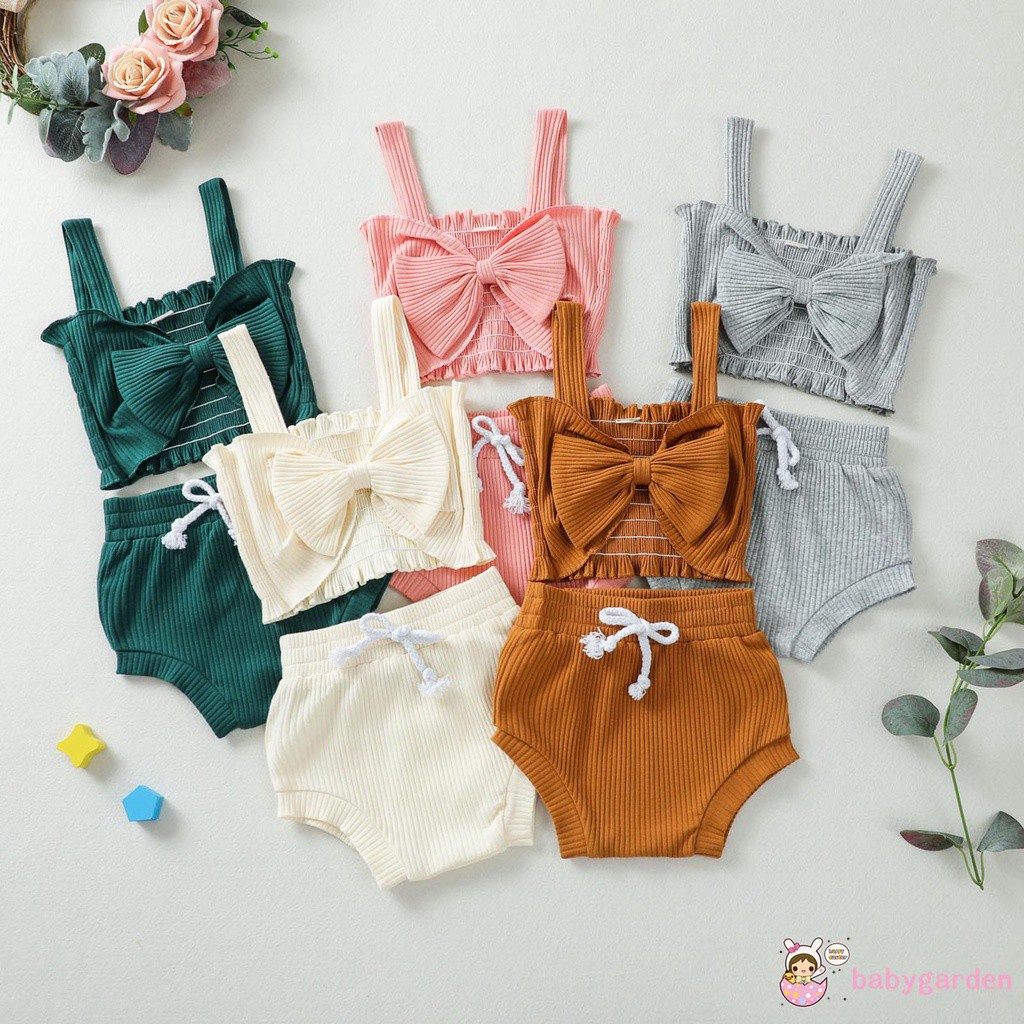 Bộ Áo không tay đính nơ phía trước + Quần short thời trang hè cho bé gái