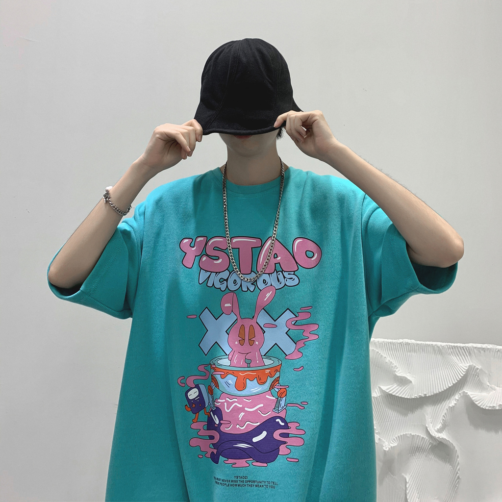 Áo thun tay ngắn dáng rộng họa tiết Graffiti phong cách Hong Kong thời trang mùa hè cho nam