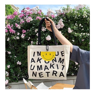 smiling face canvas shopping bag Woman bag handbag sling tote bag