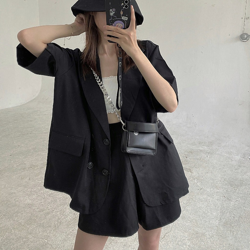 |HÌNH THẬT ĐỘC QUYỀN CUBEDLEMON| Set vest nữ gồm blazer tay lở kèm quần short ống rộng | BigBuy360 - bigbuy360.vn