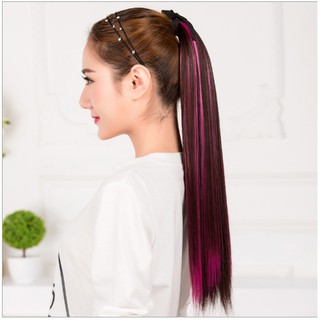 Tóc giả cột đuôi highlight hồng T04