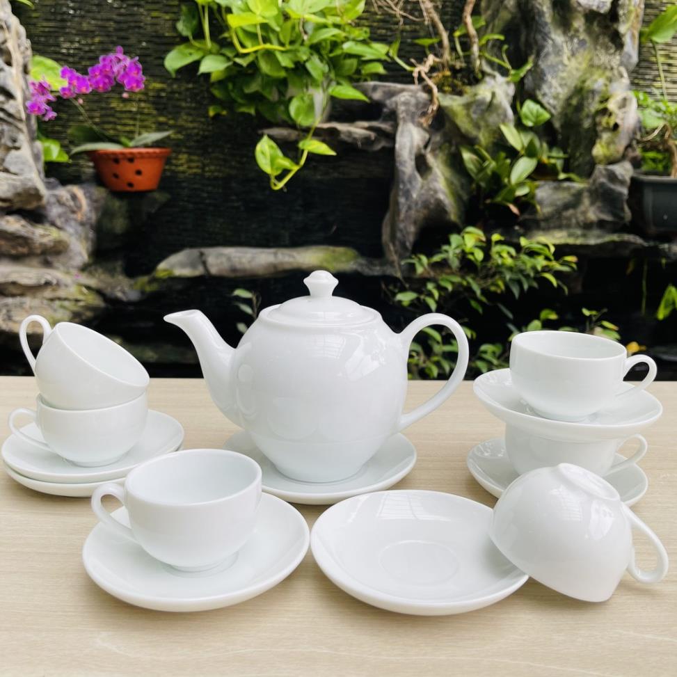 Bộ ấm trà Minh Long sứ trắng nhiều kích thước - Gốm Bát Tràng