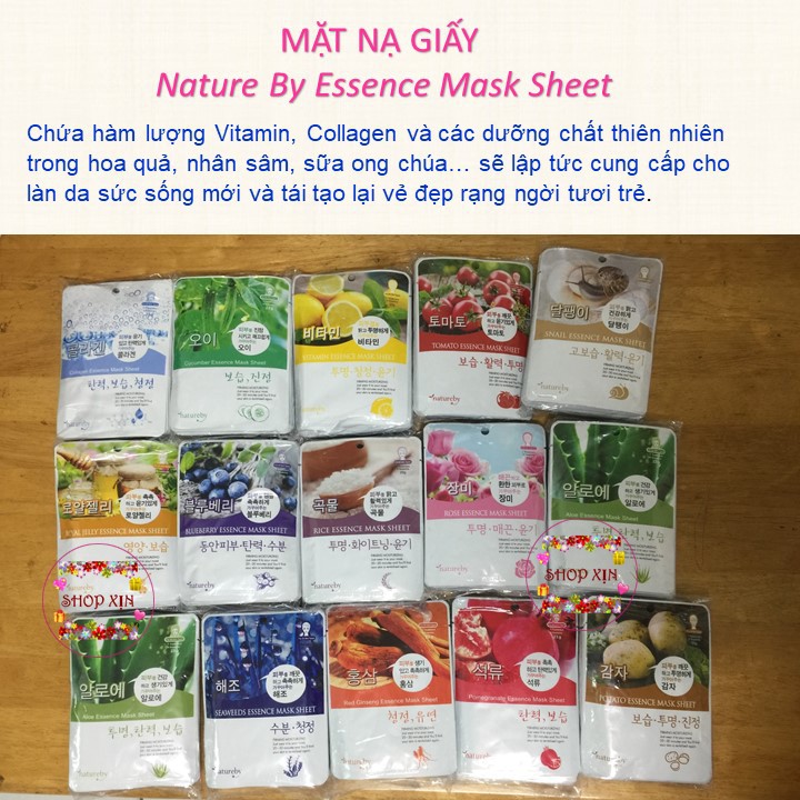 MẶT NẠ GIẤY DƯỠNG DA (Collagen, Cucumber, Vitamin, Snail, Tomato) NATUREBY ESSENCE MASK SHEET 23g