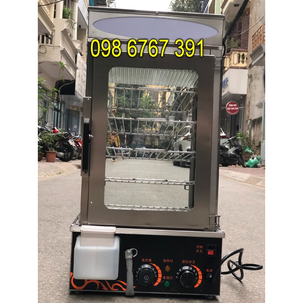 Tủ bánh bao trưng bày hấp nóng bánh INox kính trong suốt chịu nhiệt