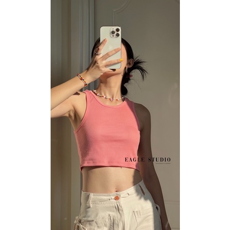 Áo ba lỗ nữ trơn dáng croptop chất thun gân Mỹ