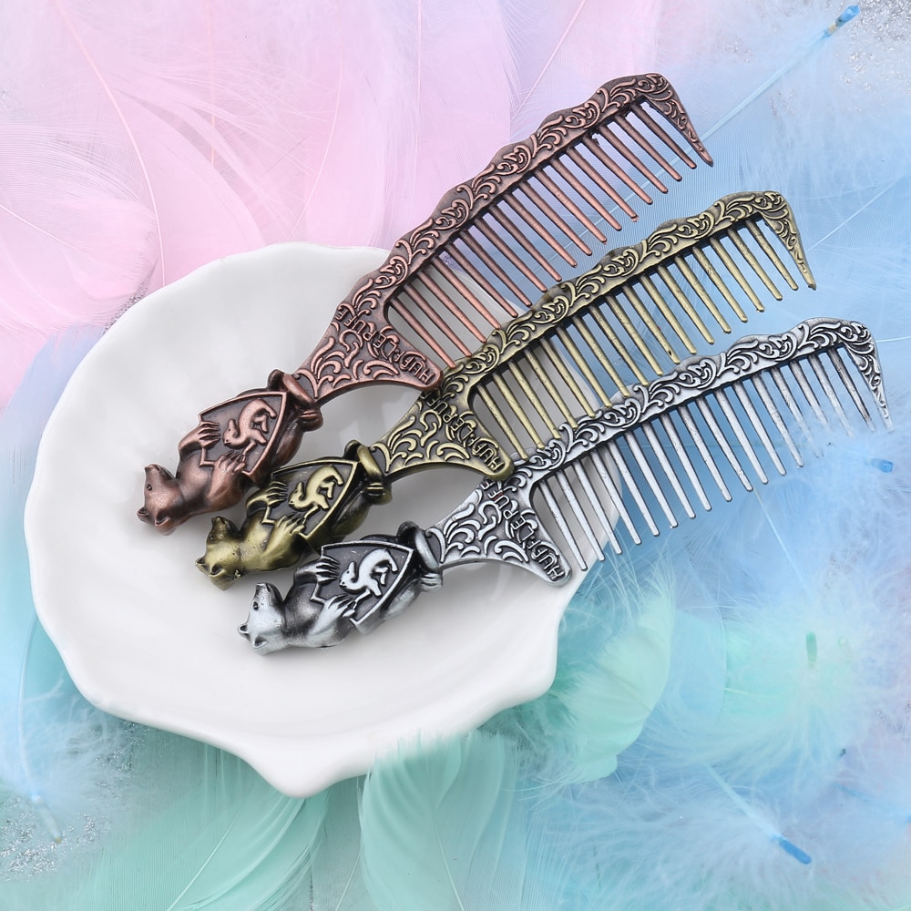 Hogwarts Jewelry Comb Magic Hair Comb Salon Styling Tools Cool Gift Hufflepuff Badge Comb Men and Women Personal Gift