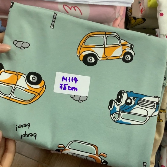 Vải cotton 4 chiều cho bé - Vải thun may đồ bộ mẫu ô tô