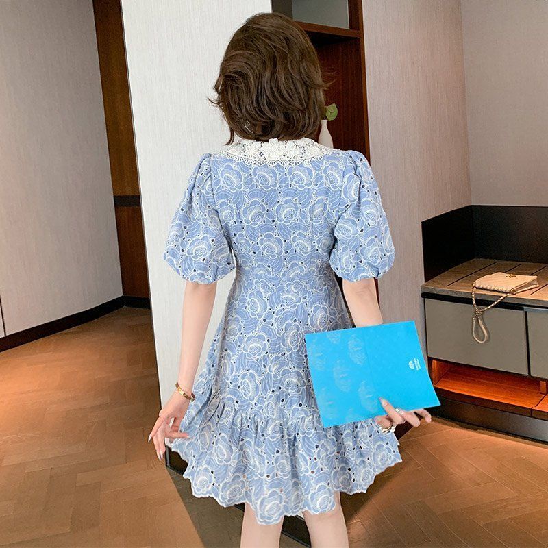 Summer new light luxury dress advanced style hollow-out embroidered Chanel style slimming dress