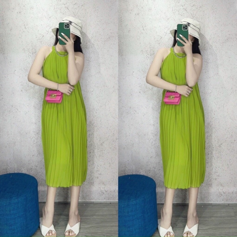 [Siêu hot]Đầm suông dập ly cổ yếm siêu cưng -bầu bí bon chen thoải mái-hình thật. alohashop91