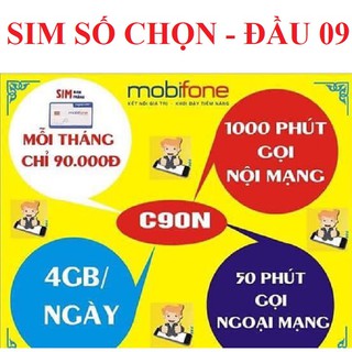 Sim 4G Mobifone Gói Cước C90N - Đầu số 09