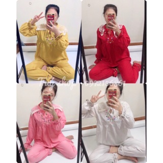 Đồ Bộ Xinh 🌿 Bộ Ngủ Tiểu Thư cổ Ren Thêu Hoa 🌿 Áo Dài Quần Dài