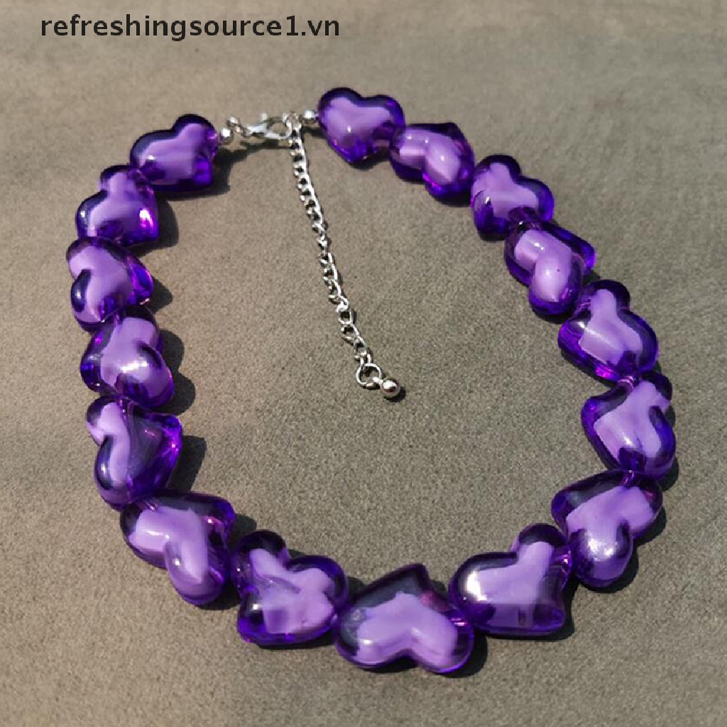 Vòng Cổ Choker Acrylic Hình Trái Tim Nhiều Màu Phong Cách Punk Hip Hop Thời Trang Nữ {refreshingsource1.vn}