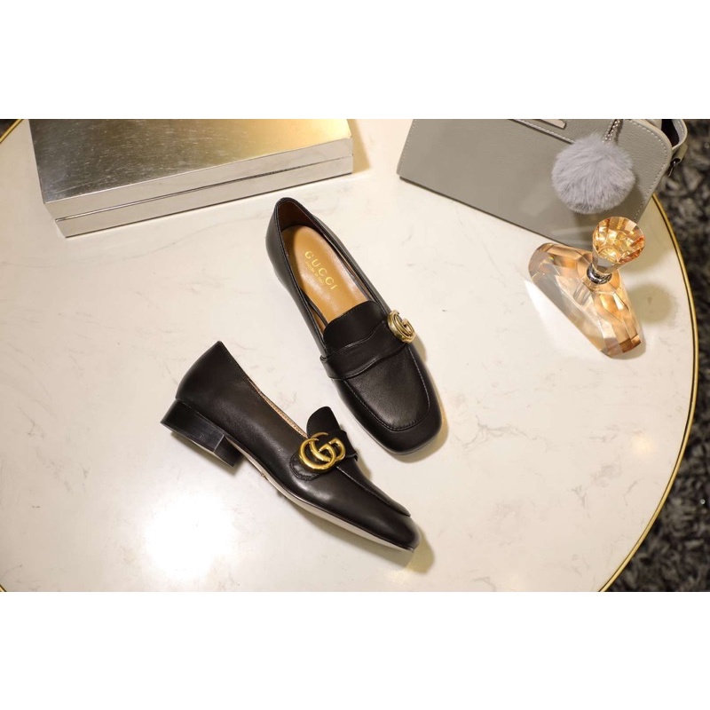 Giày tây lười mũi vuông cho nữ thương hiệu Gucci GC da thật cao cấp