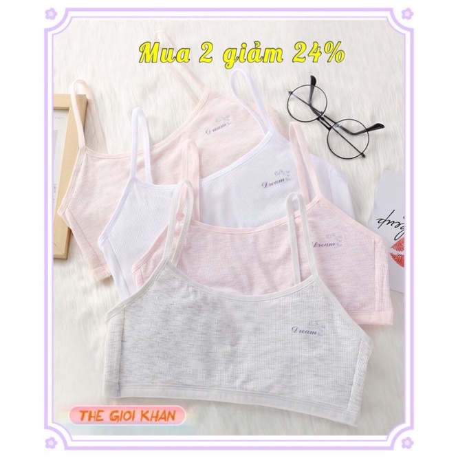 Áo Lá Bé Gái Không Đệm Không Gọng［👍 LOẠI ĐẸP COTTON - CÓ TÚI ĐỰNG RIÊNG］ áo lá học sinh 2 dây siêu thoáng