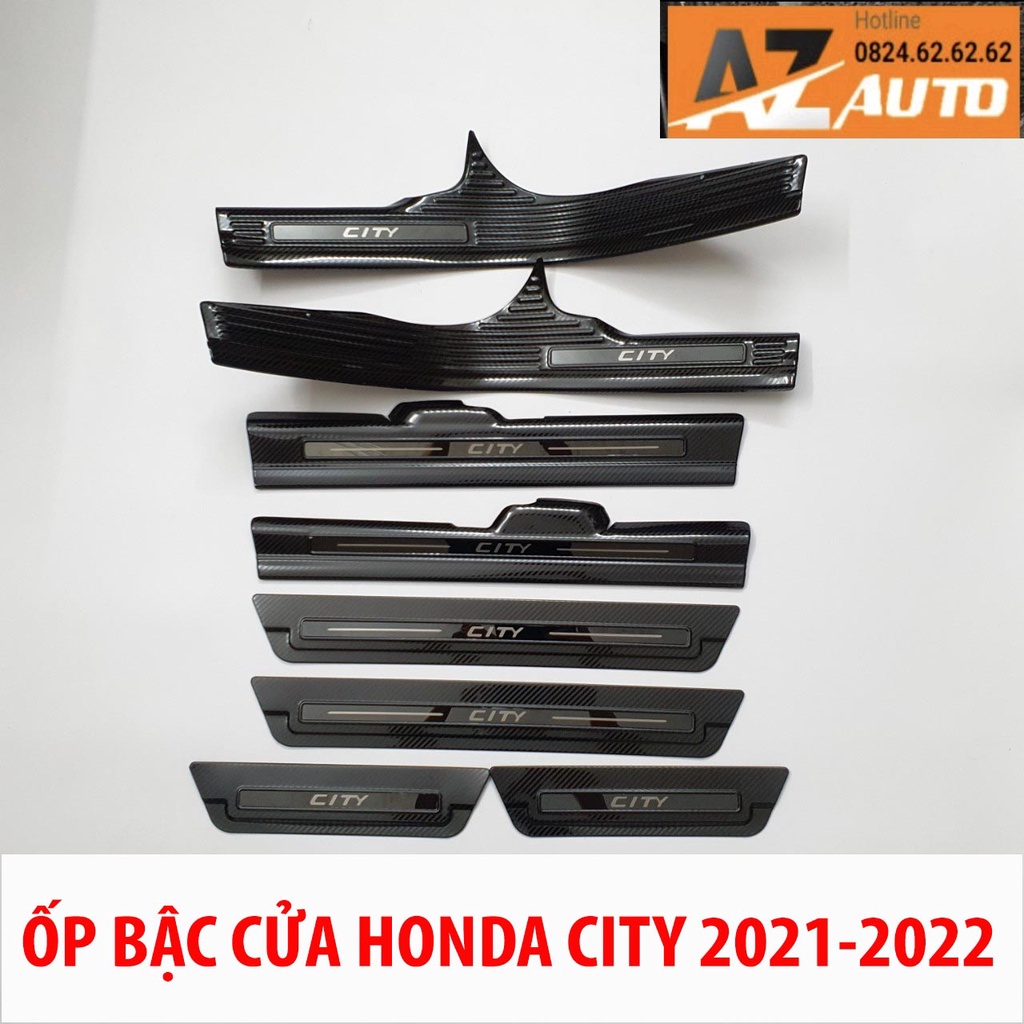 Ốp bậc cửa, Nẹp bước chân Honda City 2021 vân Carbon