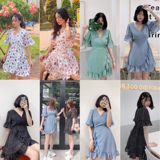 ĐẦM XINH CHẤM BI - VÁY BI VẠT CHÉO CỔ CHỮ V CÓ LÓT ( Kèm ảnh trải sàn )