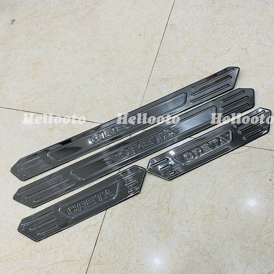 Ốp Bậc Cửa, Nẹp Bước Chân CRETA 2022 Chất Liệu Titan Phay Xước Cao Cấp Đủ Bộ 8 Chi Tiết