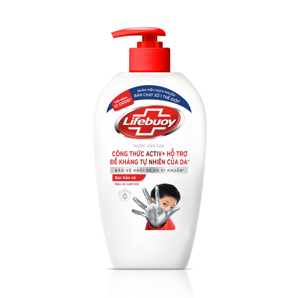 Nước rửa tay Lifebuoy 500g giúp sạch khuẩn và bảo vệ vượt trội khỏi 99.9% vi khuẩn