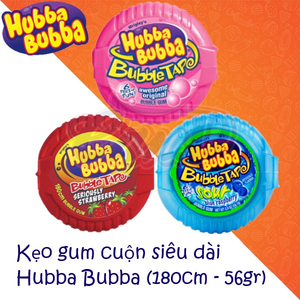 (9 vị) Kẹo gum cuộn siêu dài Hubba Bubba (180cm - 56gr)