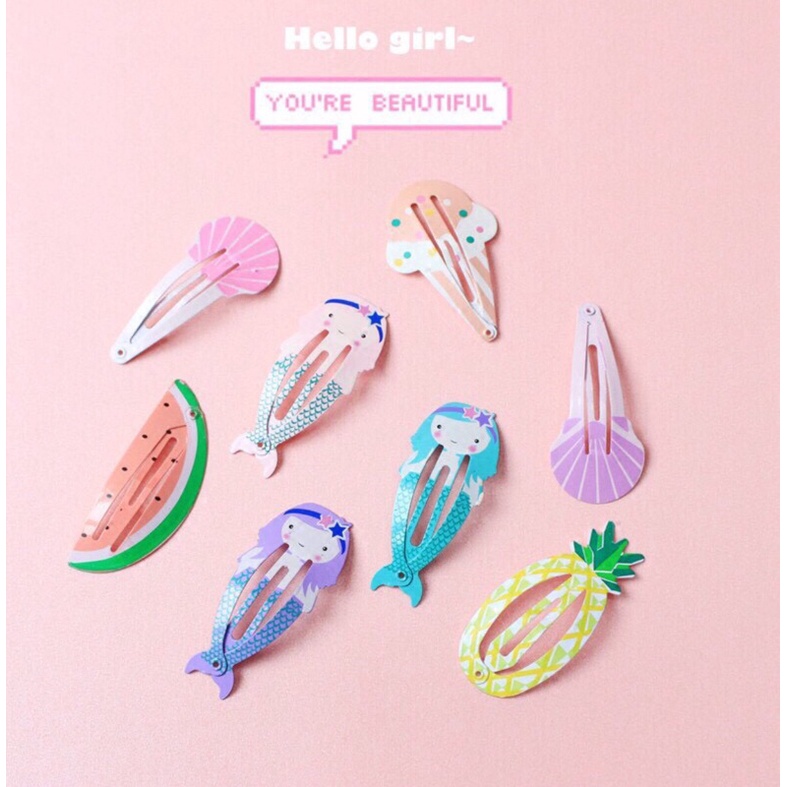 Kẹp Bấm Tóc Kim Loại pilu màu sắc ngọt ngào hoạ tiết trái cây dễ thương cho bé