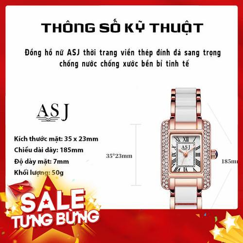 Đồng hồ nữ ASJ01 ASJ mặt vuông viền đính đá lấp lánh nữ tính - Hàng nhập khẩu