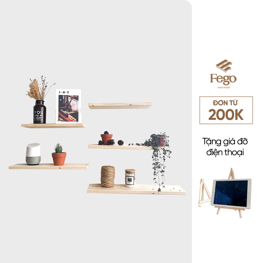 Bộ kệ gỗ treo tường thanh ngang rộng 15cm FEGO/ Giá gắn tường decor trang trí nhà cửa bền đẹp