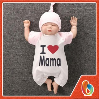 Body cộc tay kèm mũ cho bé trai, bé gái, trẻ sơ sinh I Love Mama trắng [BDC3-TRẮNG]
