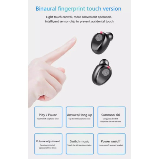 Tai nghe bluetooth AMOI F9 TWS 5.0 bản QUỐC TẾ không dây cảm ứng chống ồn chống nước IPX5, tích hợp sạc dự phòng 2500mAh