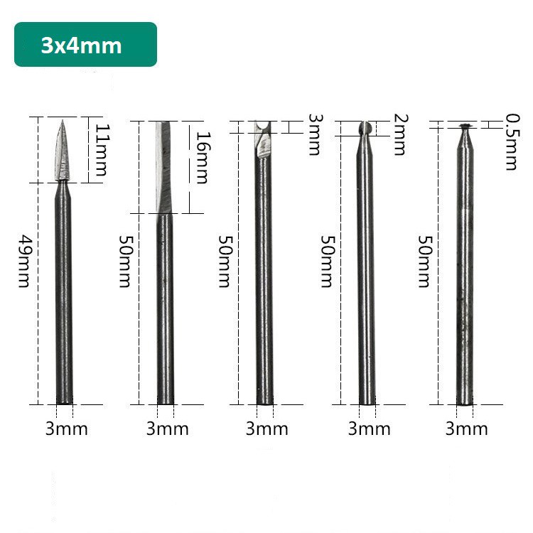 Bộ 5 mũi chạm khắc làm gỗ lũa mini trục 3mm