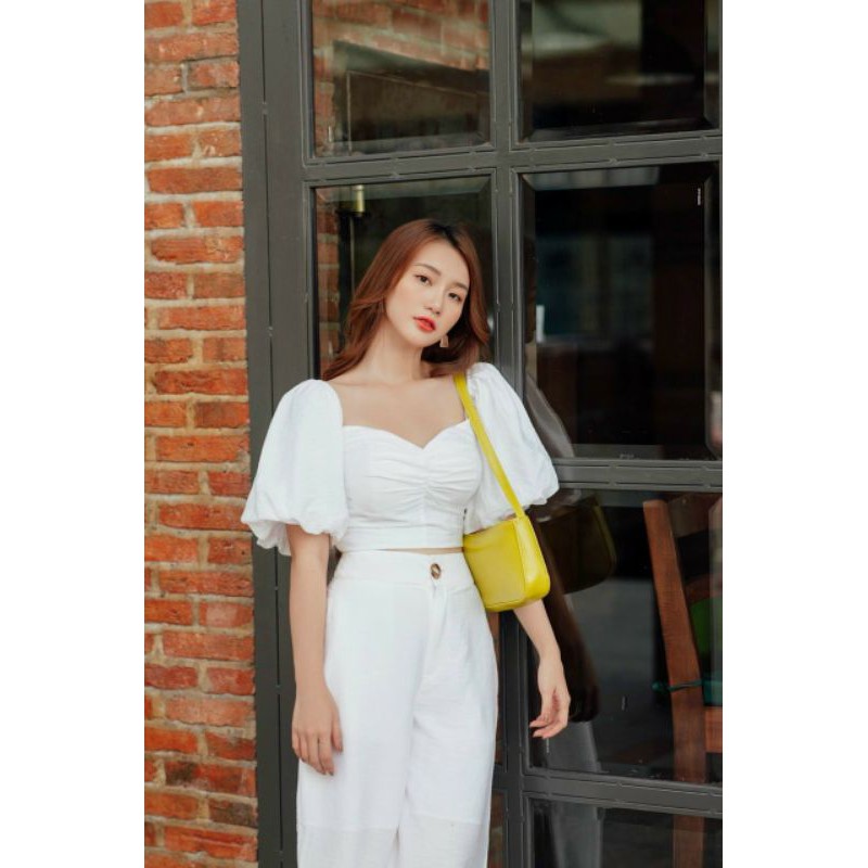 áo crop nhún ngực tay phồng kèm ảnh thật | BigBuy360 - bigbuy360.vn