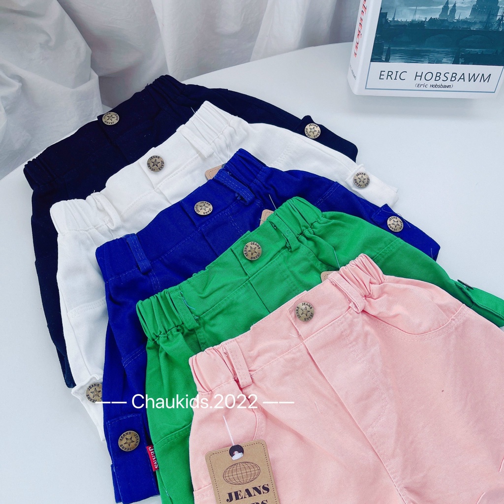 Quần đùi bé gái, quần short kaki gập gấu đai đính cúc siêu xinh cho bé