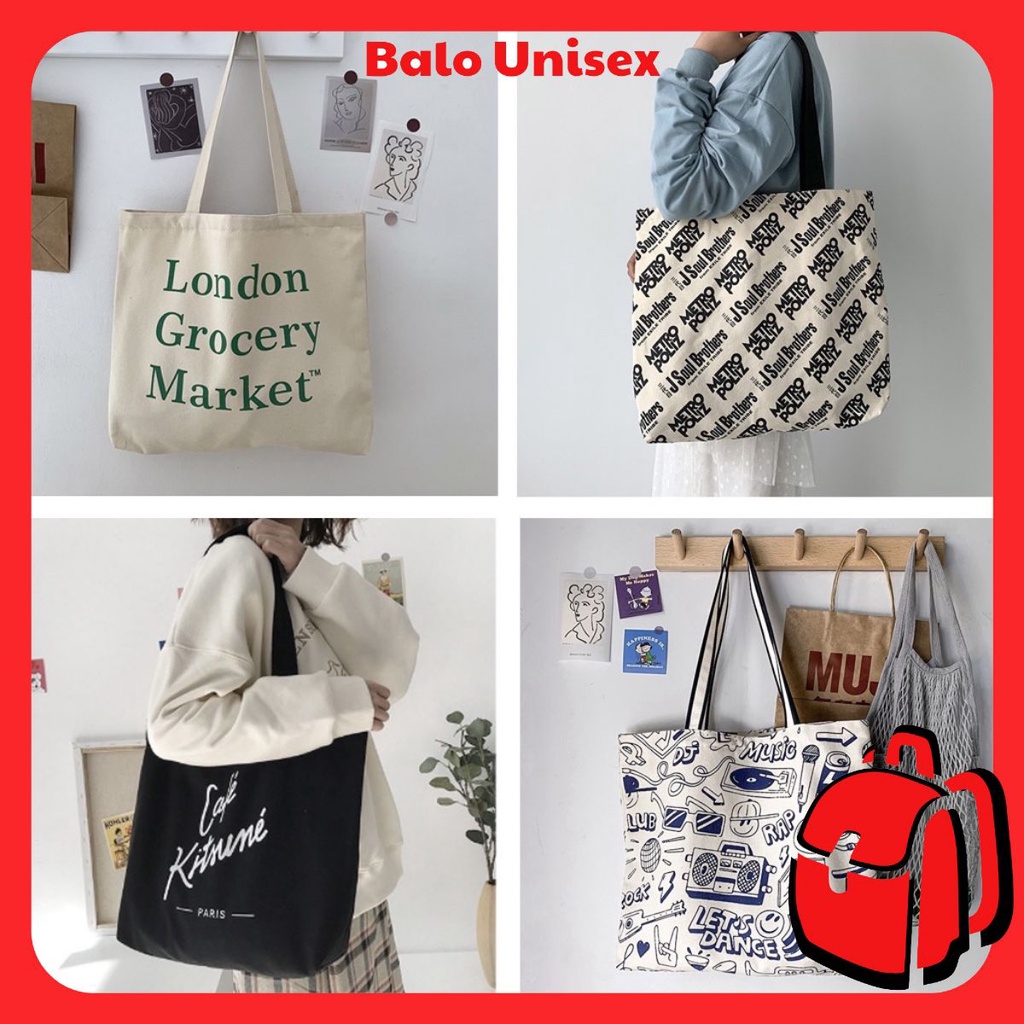 Túi tote vải canvas phong cách Hàn quốc, túi tote học sinh có khóa 202TOTE