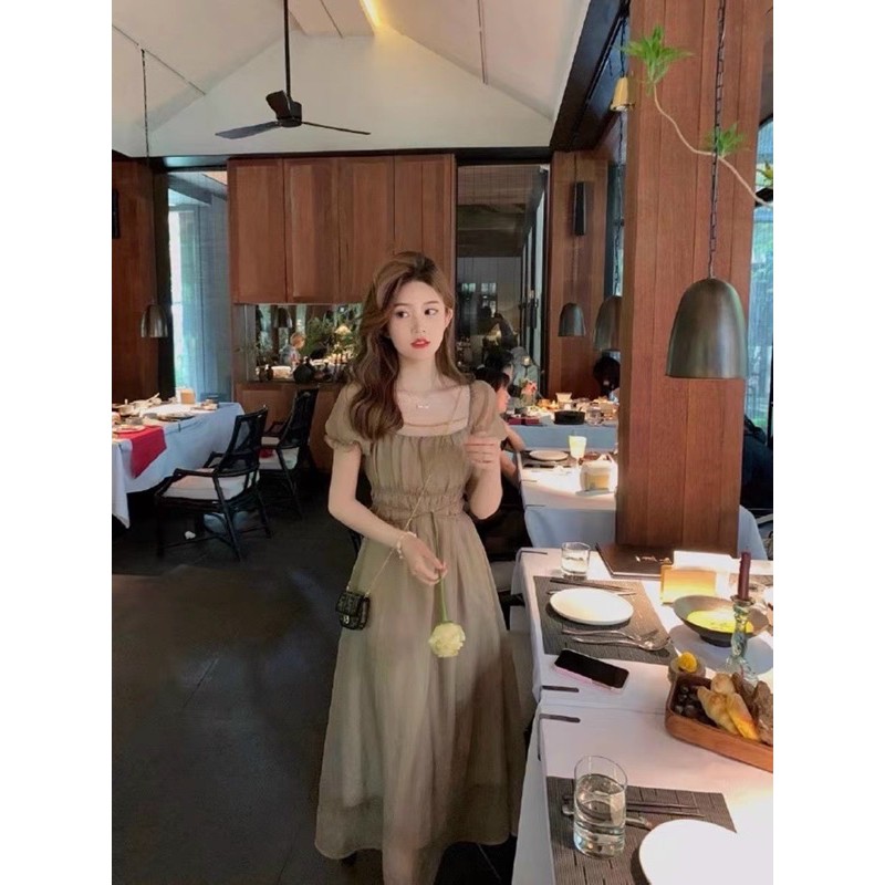 Váy dài tiểu thư , nâu tây hot hit 2021