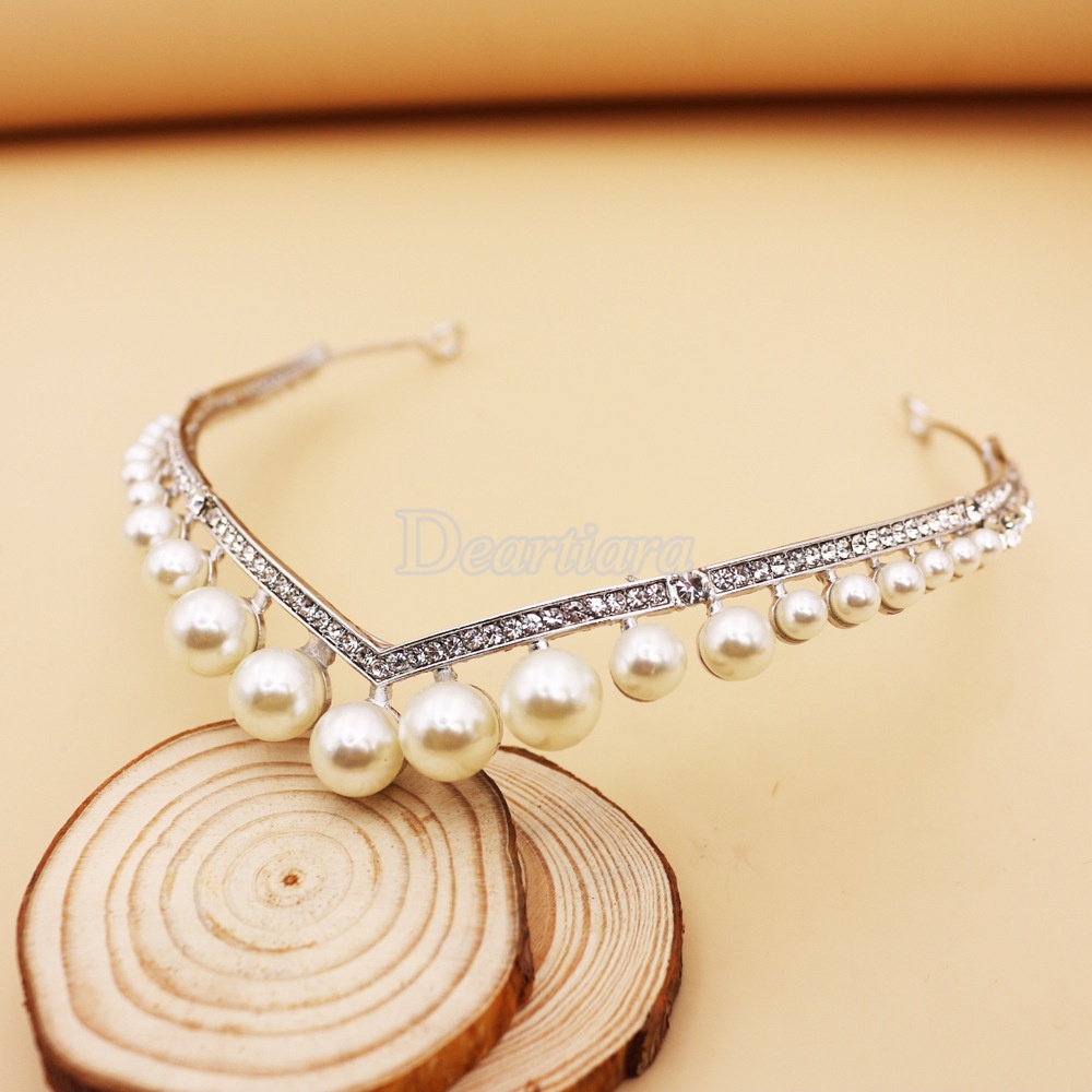 Vương Miện Hợp Kim Đính Ngọc Trai Nhân Tạo Cho Cô Dâu