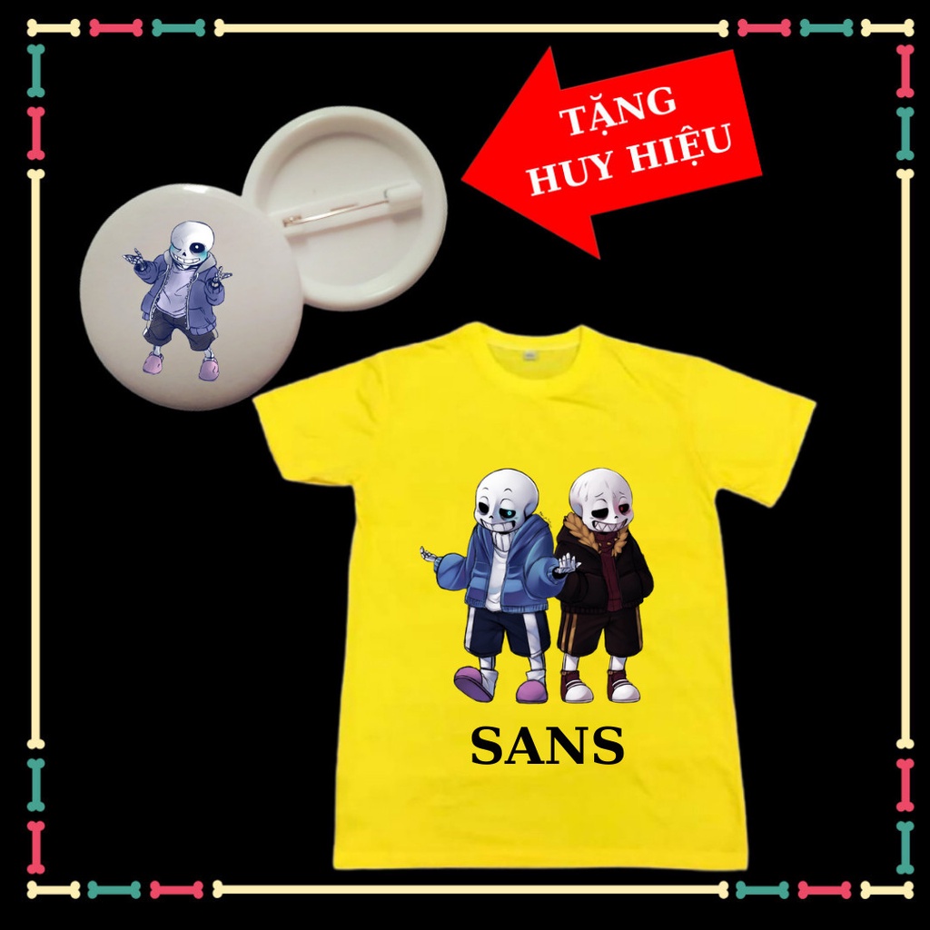 Áo thun cổ tròn tay ngắn đủ màu sắc in hình Sans siêu ngầu phong cách cho bé trai bé gái Tặng HUY HIỆU Sans