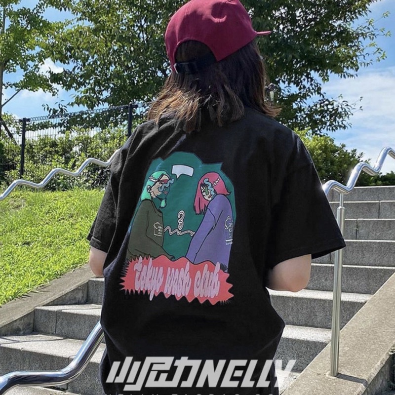 Áo thun NELLY, chính hãng, sẵn hàng, dáng Unisex MÀU ĐEN NHIỀU HÌNH IN