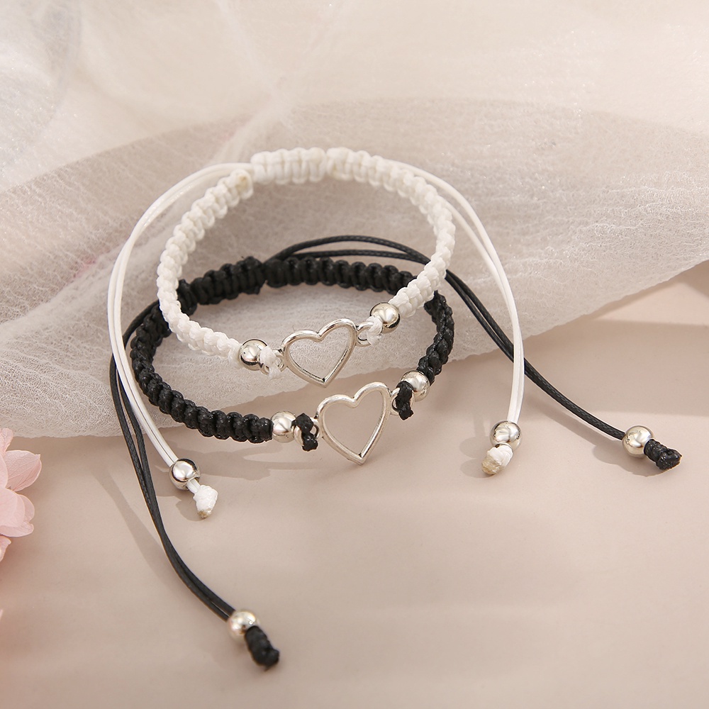 Bộ 2 Vòng Tay Hình Trái Tim Có Thể Điều Chỉnh Thời Trang Cho Cặp Đôi