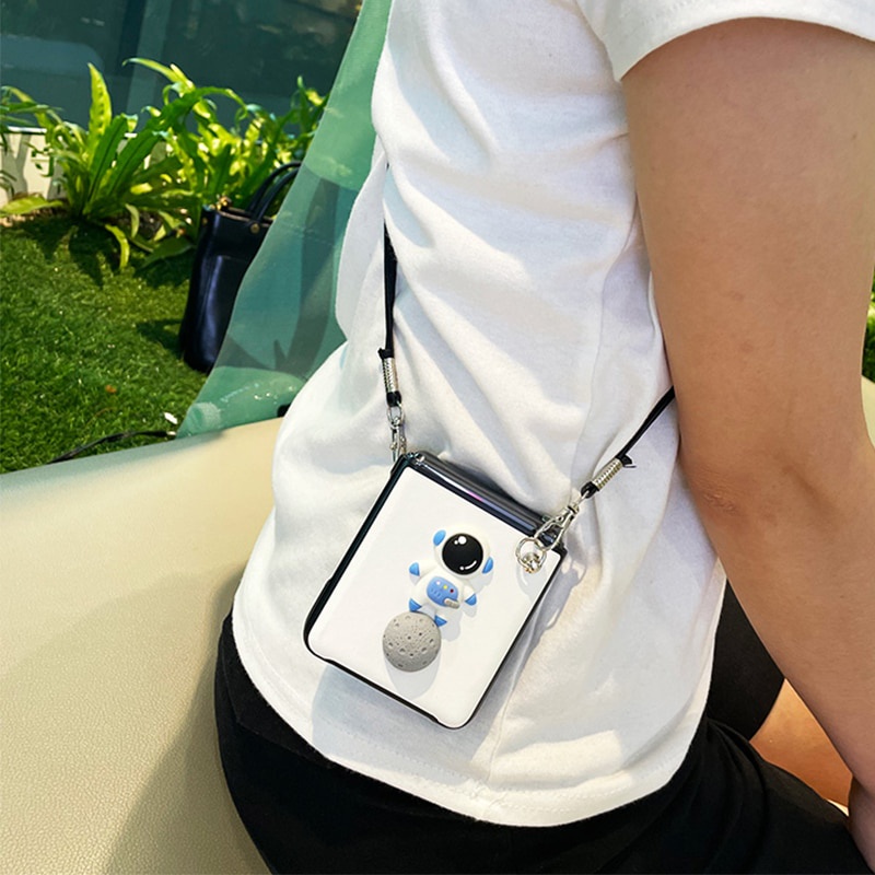 Bao Da pu Điện Thoại Nắp Lật Kèm Dây Đeo diy Cho samsung galaxy z flip 4g 4 3 flip4 flip3 5g f7070 f7000 f7110