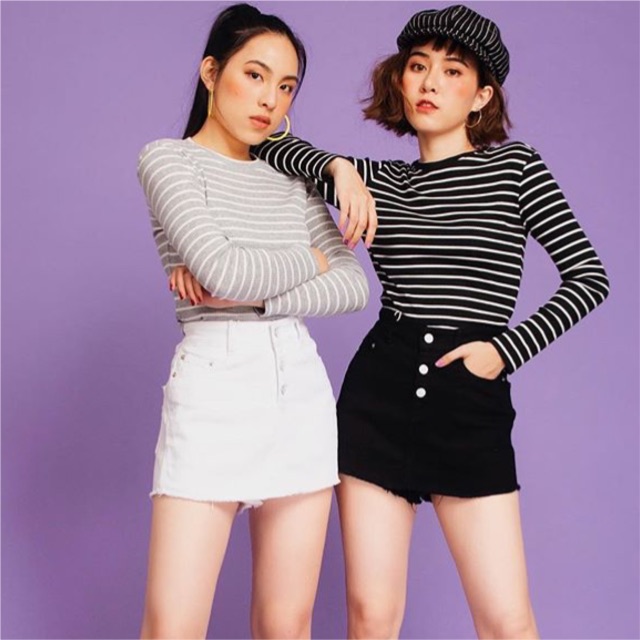 Áo len gân croptop sọc tay dài ( hình thật )