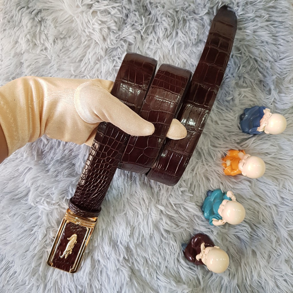 Dây Lưng Cá Sấu, Dây Lưng Cá Sấu Liền Nguyên Con Không Nối, Màu Nâu Cafe I Da Bụng, Bản 3,5 cm I Bảo Hành 24 Tháng