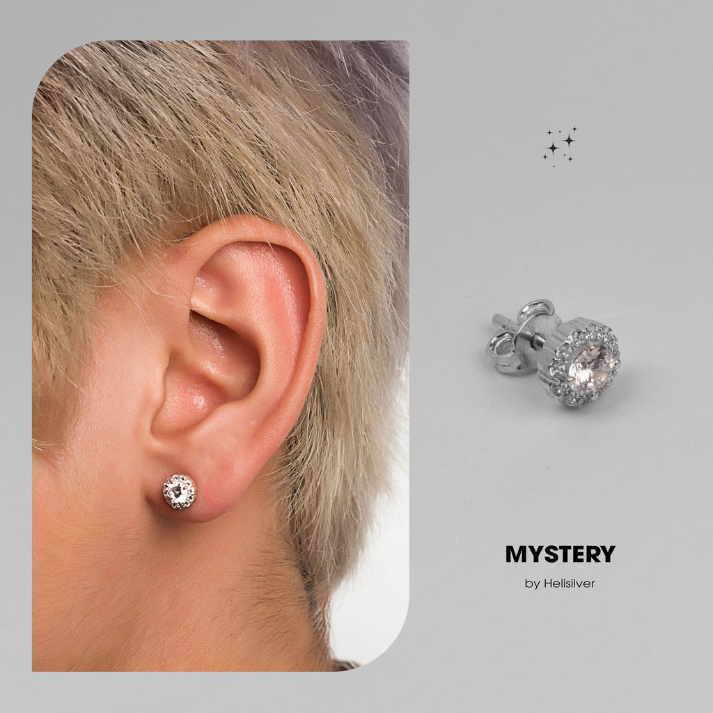 Khuyên tai bạc nam, nữ HeliSilver Mystery - Đá Trắng s925 KTB147