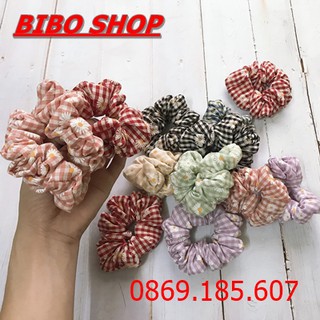 Dây Buộc Tóc Vải Caro Hoa Cúc Nhiều Màu Kiểu Dáng Hàn Quốc, Cột Tóc Scunchies Vải Caro Hoa Cúc Xinh Xắn Dễ Thương