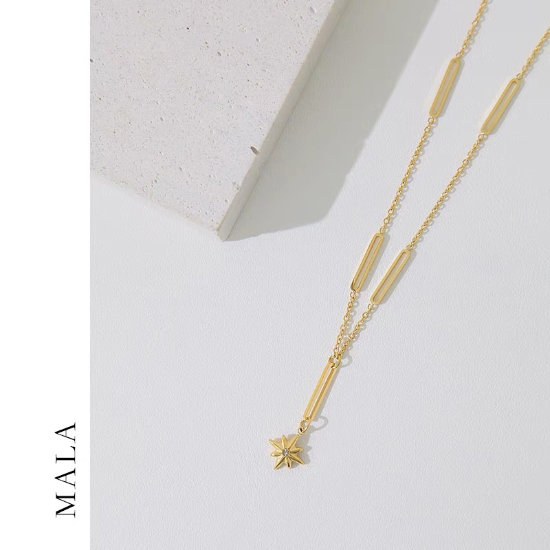 Vòng cổ MAYEBE LAVEND mạ vàng 18k mặt hình ngôi sao 6 cánh đơn giản