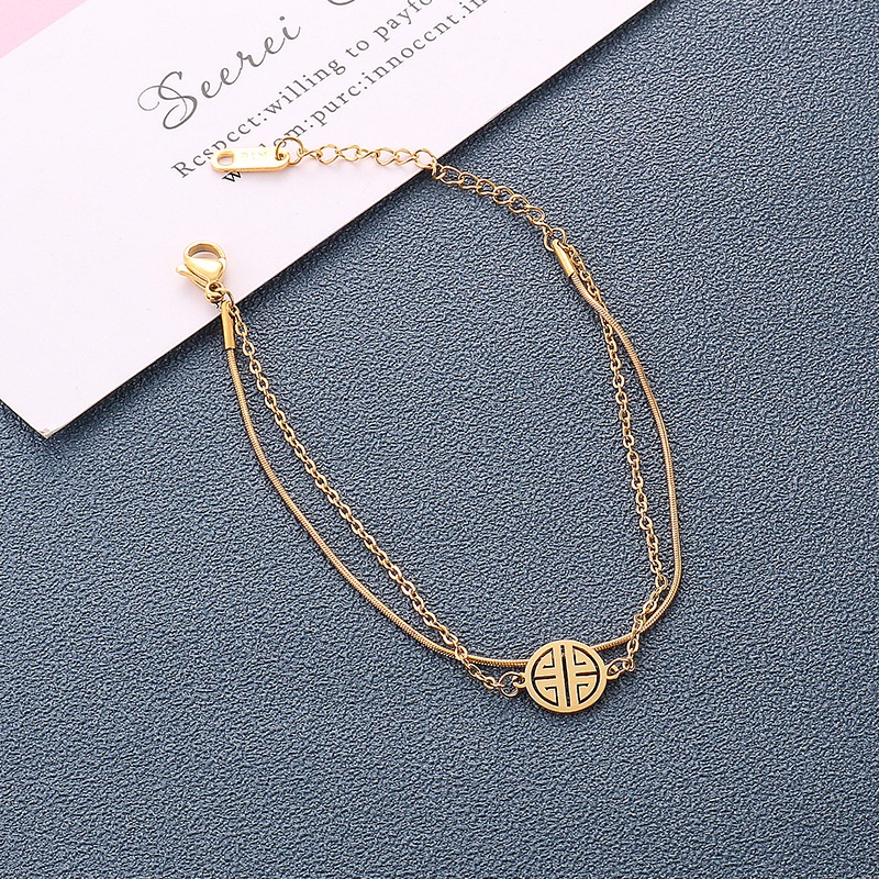 Vòng Đeo Tay Hai Lớp Xiaofu | Dây Chuyền Thép Titan Mạ Vàng 18k Mặt Hình Rắn Cá Tính